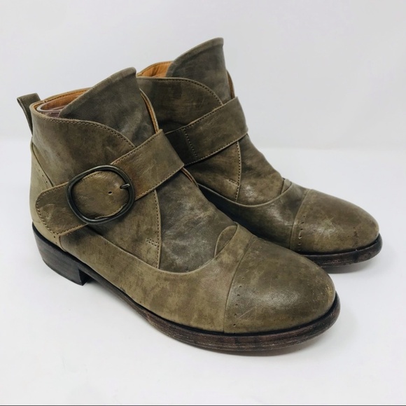 P. Monjo Short Leather Ankle Boots Gray Green Size 37 - Picture 2 of 7